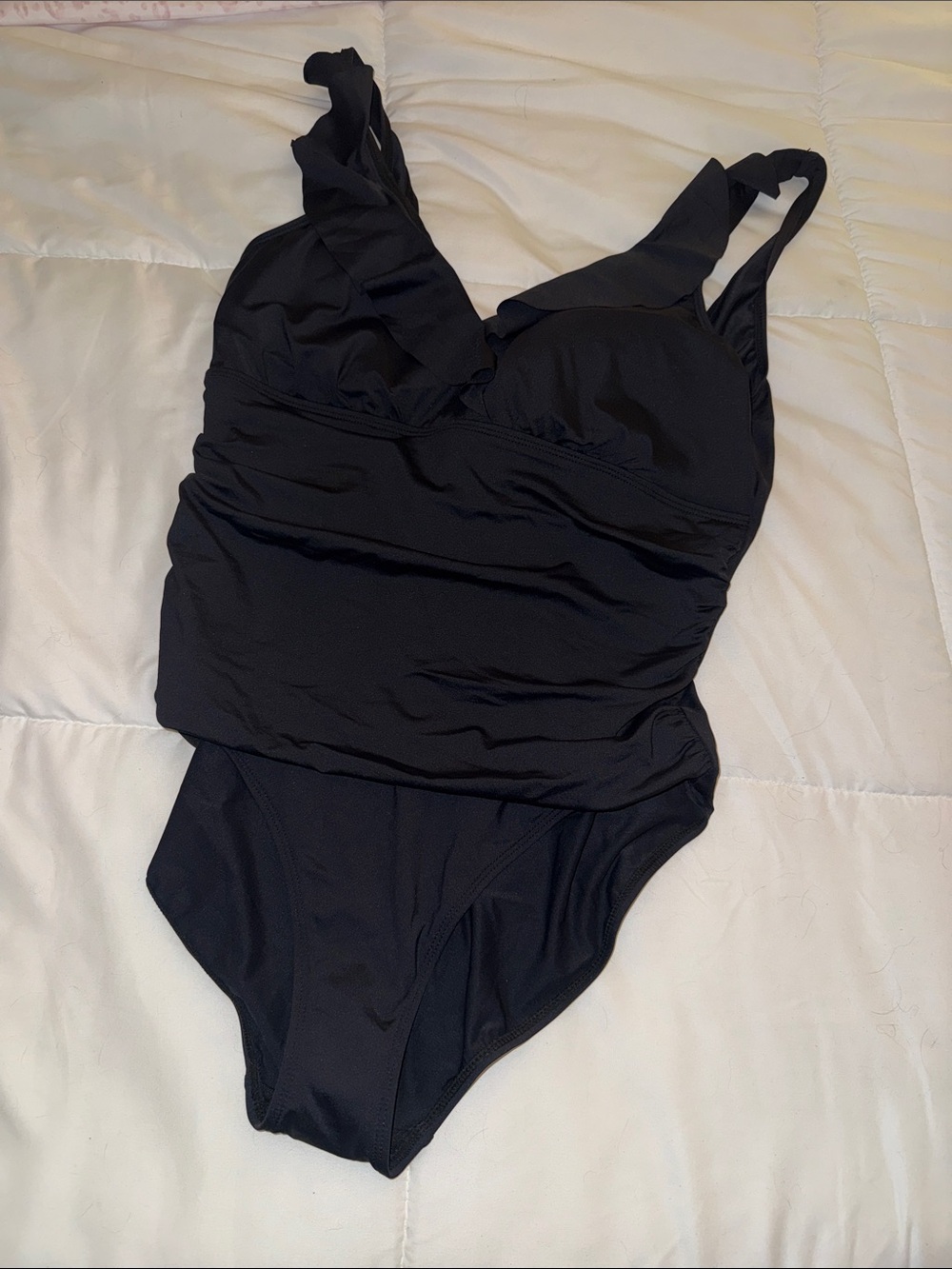 NWT Ralph Lauren Black Ruffled One-Piece Swimsuit size 16